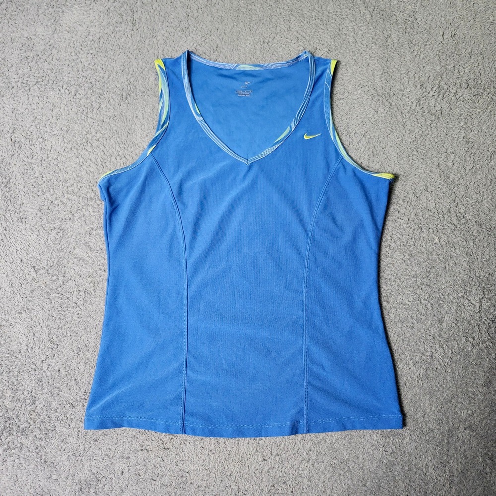 Nike Womens L Tank Top Blue Dri-FIT V-Neck Sleeveless Activewear Sporty